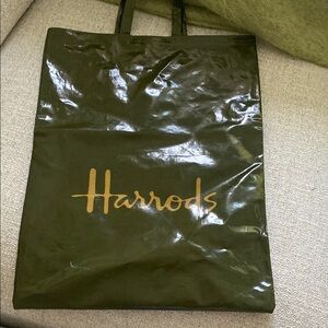 Harrods Glossy Green Shopper with Gold Logo